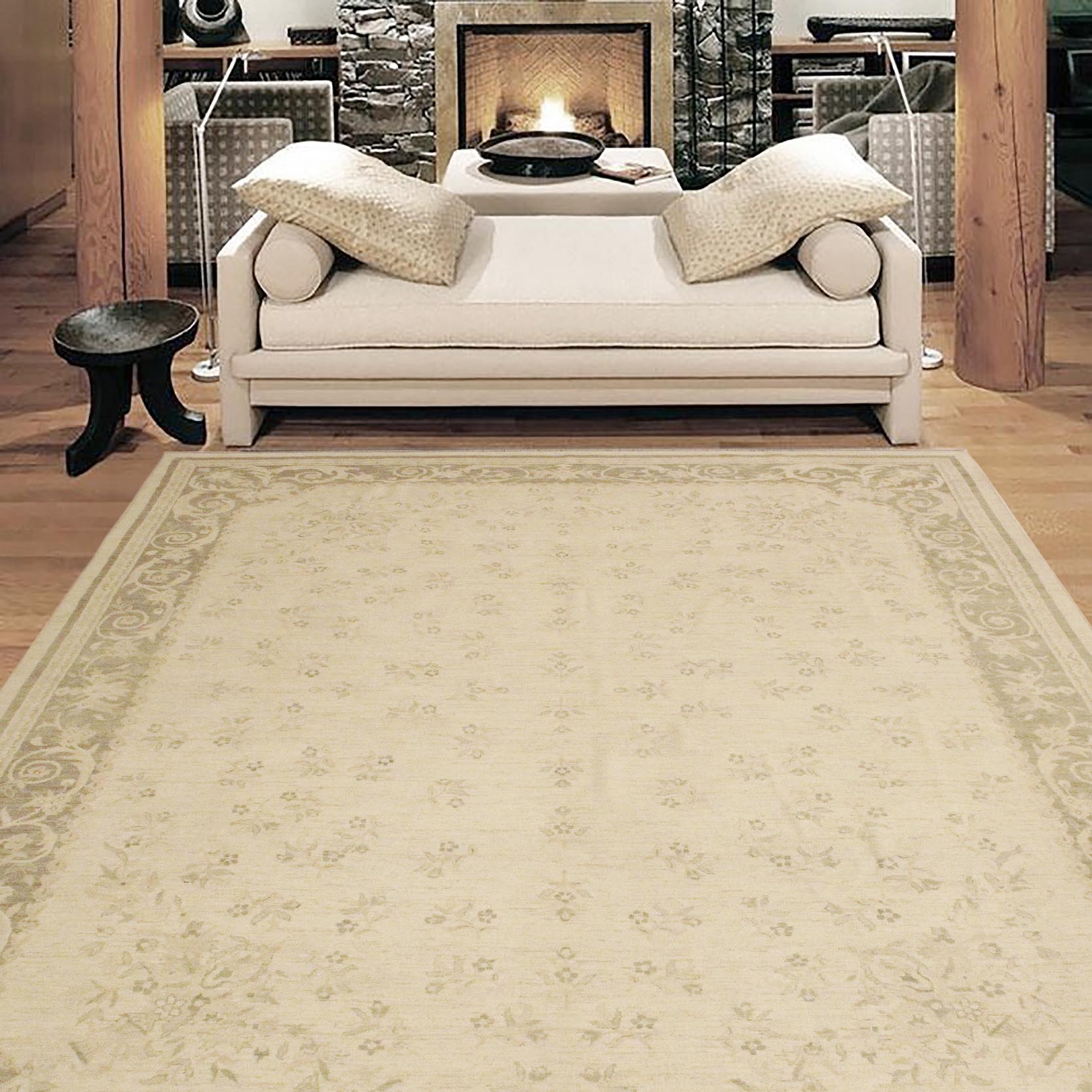 handmade Transitional Kafkaz Beige Green Hand Knotted RECTANGLE 100% WOOL area rug 9' x 12'