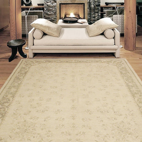 handmade Transitional Kafkaz Beige Green Hand Knotted RECTANGLE 100% WOOL area rug 9' x 12'