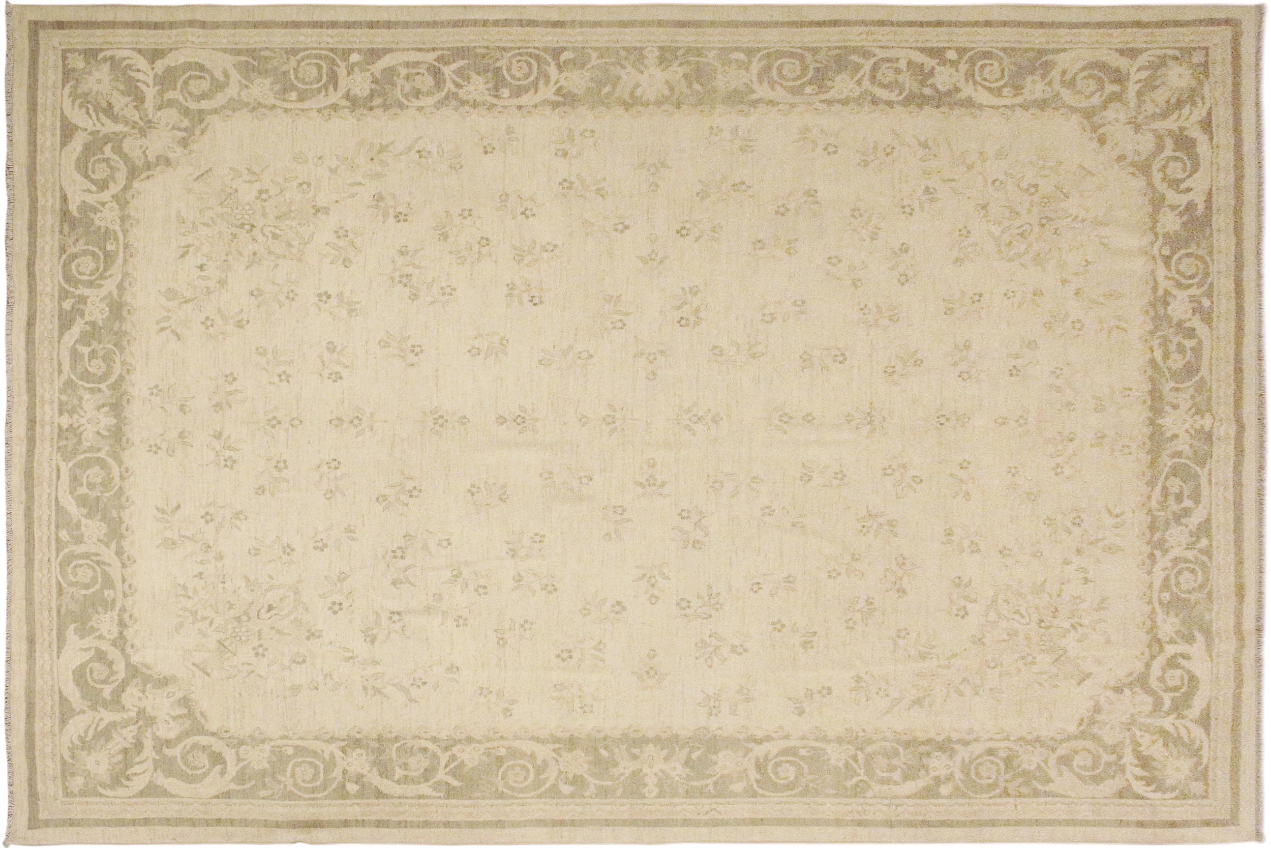 handmade Transitional Kafkaz Beige Green Hand Knotted RECTANGLE 100% WOOL area rug 9' x 12'
