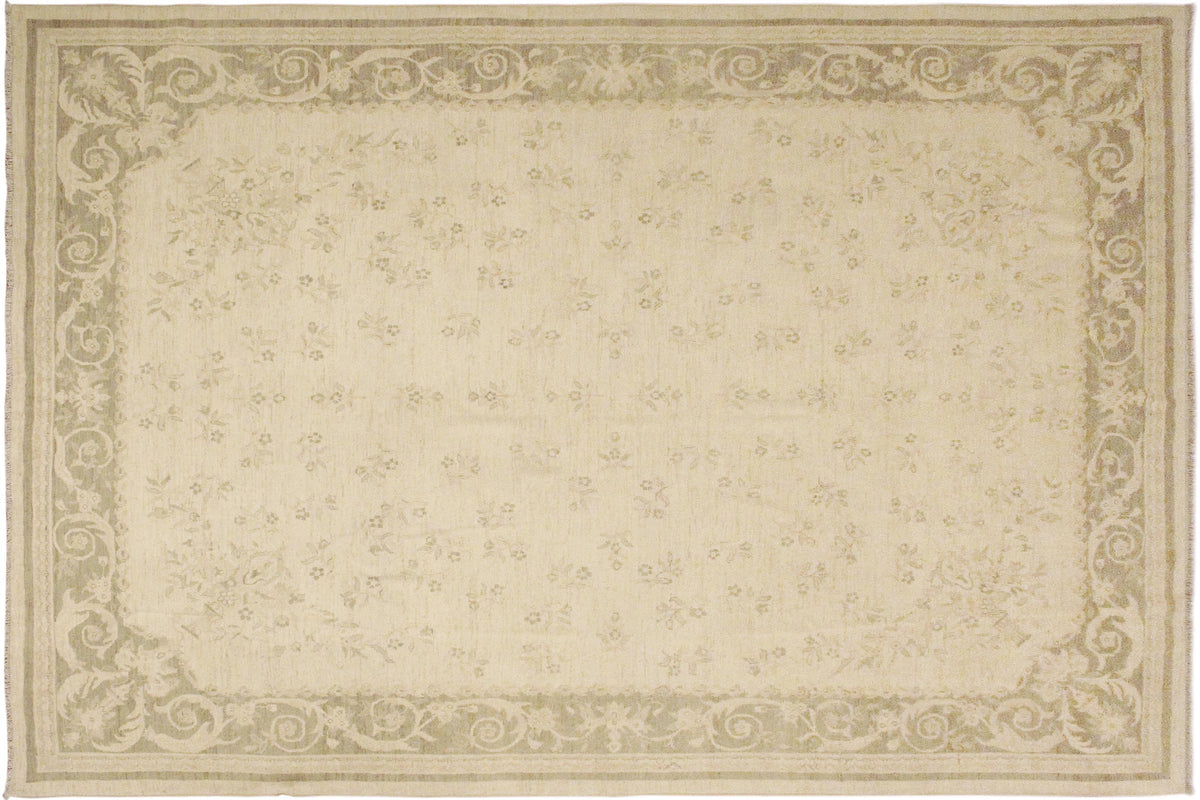 handmade Transitional Kafkaz Beige Green Hand Knotted RECTANGLE 100% WOOL area rug 9' x 12'