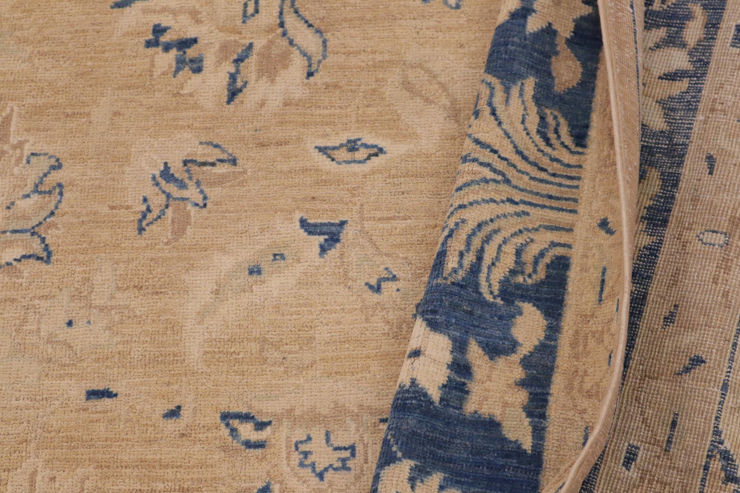 handmade Traditional Kafkaz Taupe Blue Hand Knotted RECTANGLE 100% WOOL area rug 9x12