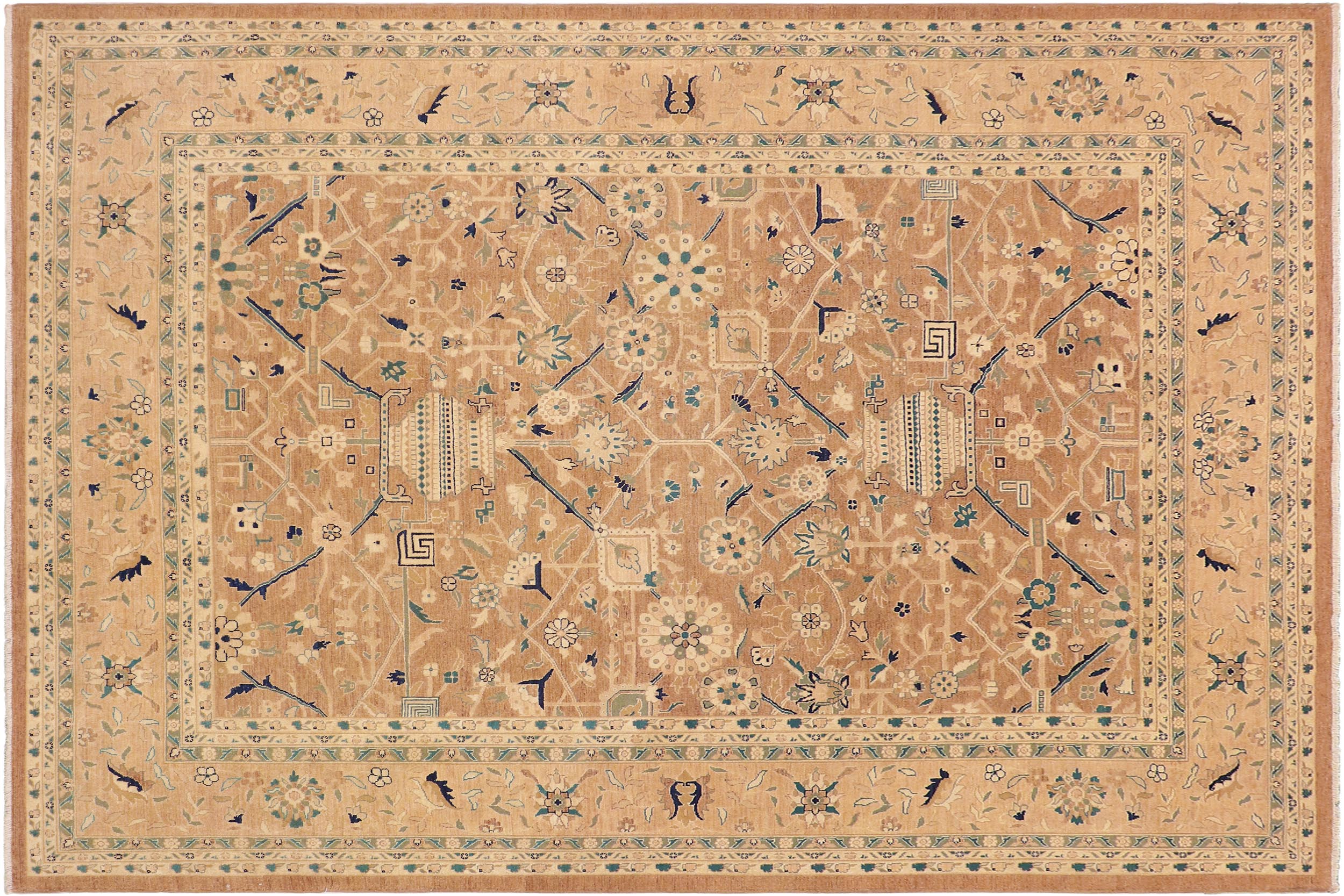 handmade Traditional Kafkaz Lt. Brown Nude Hand Knotted RECTANGLE 100% WOOL area rug 9x12