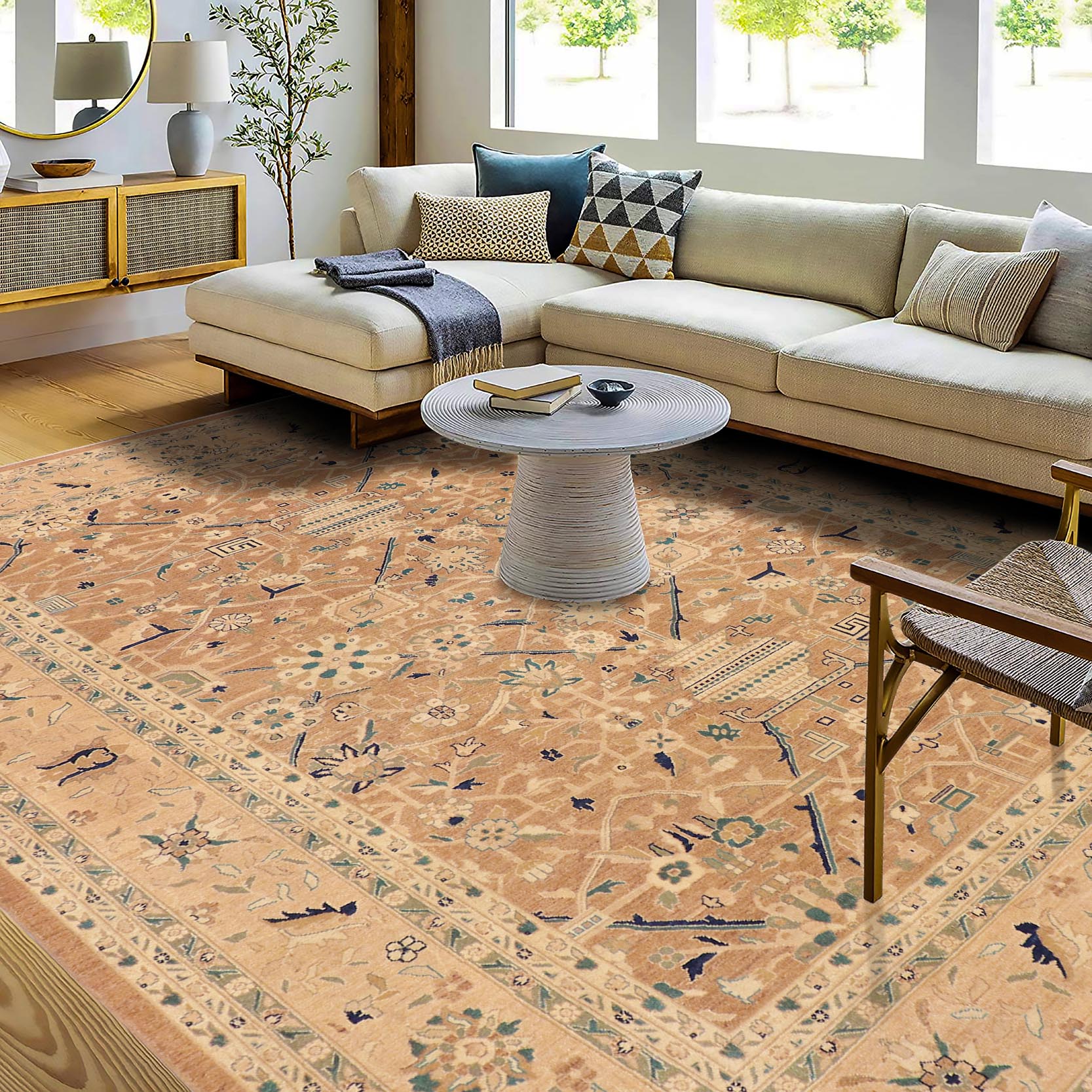 handmade Traditional Kafkaz Lt. Brown Nude Hand Knotted RECTANGLE 100% WOOL area rug 9x12