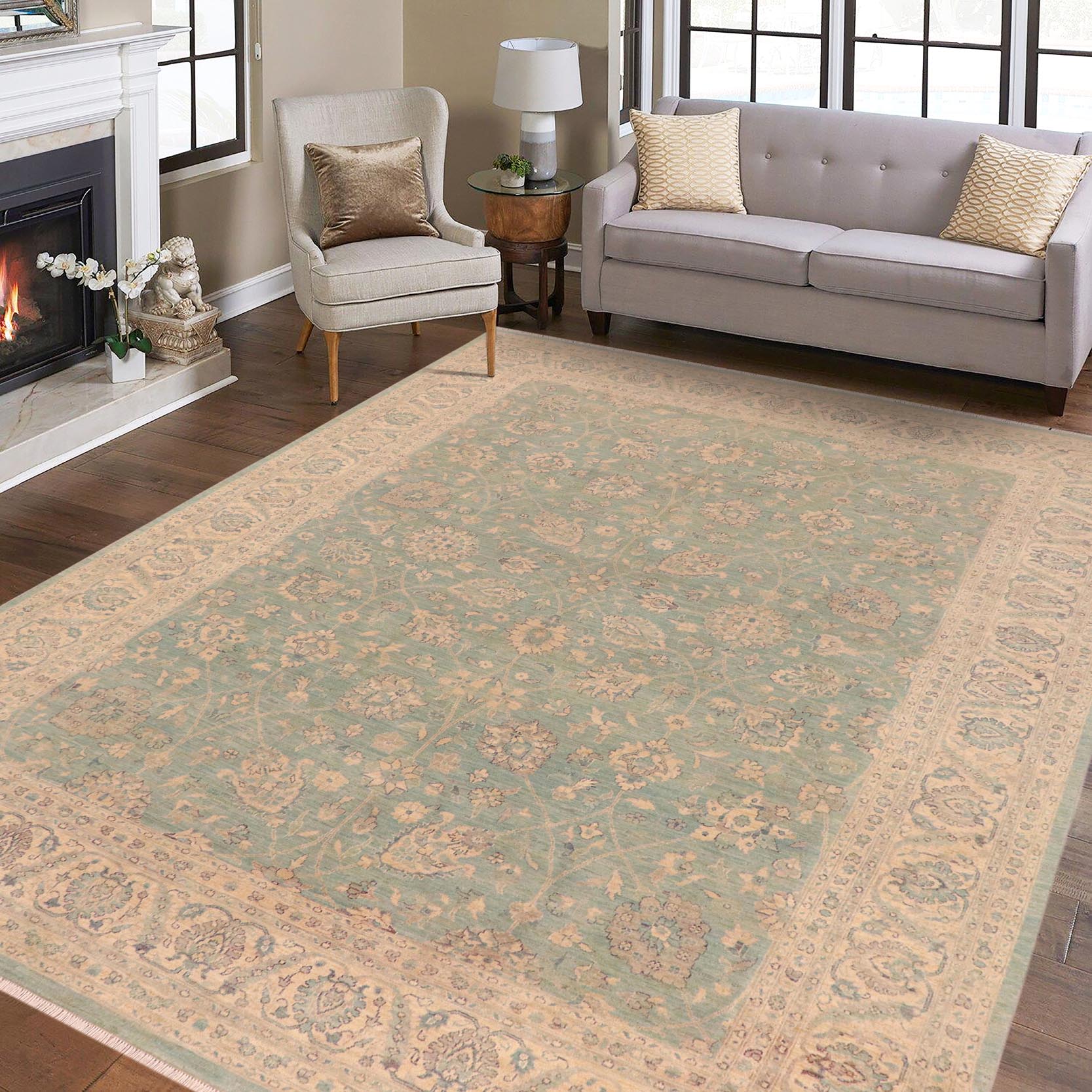 handmade Traditional Kafkaz Lt. Blue Ivory Hand Knotted RECTANGLE 100% WOOL area rug 9x12