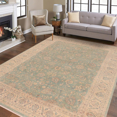 handmade Traditional Kafkaz Lt. Blue Ivory Hand Knotted RECTANGLE 100% WOOL area rug 9x12