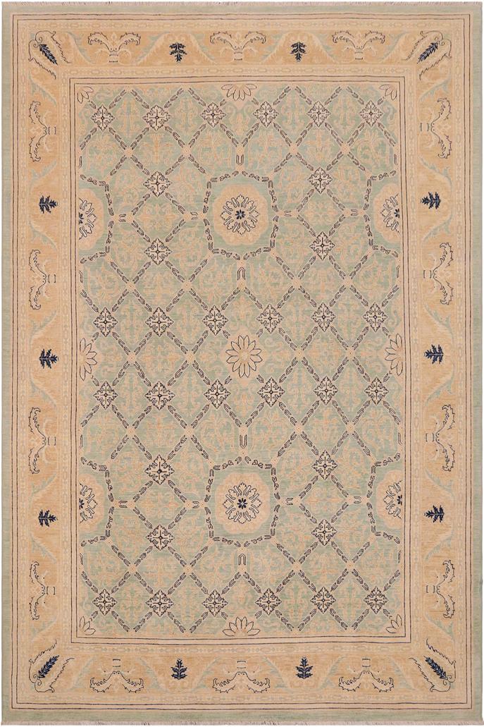 handmade Traditional Kafkaz Green Tan Hand Knotted RECTANGLE 100% WOOL area rug 9X12