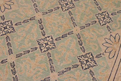 handmade Transitional Kafkaz Green Tan Hand Knotted RECTANGLE 100% WOOL area rug 9' x 12'