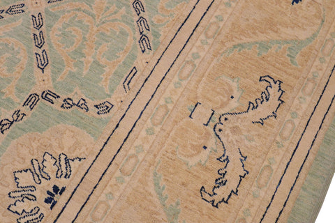 handmade Transitional Kafkaz Green Tan Hand Knotted RECTANGLE 100% WOOL area rug 9' x 12'