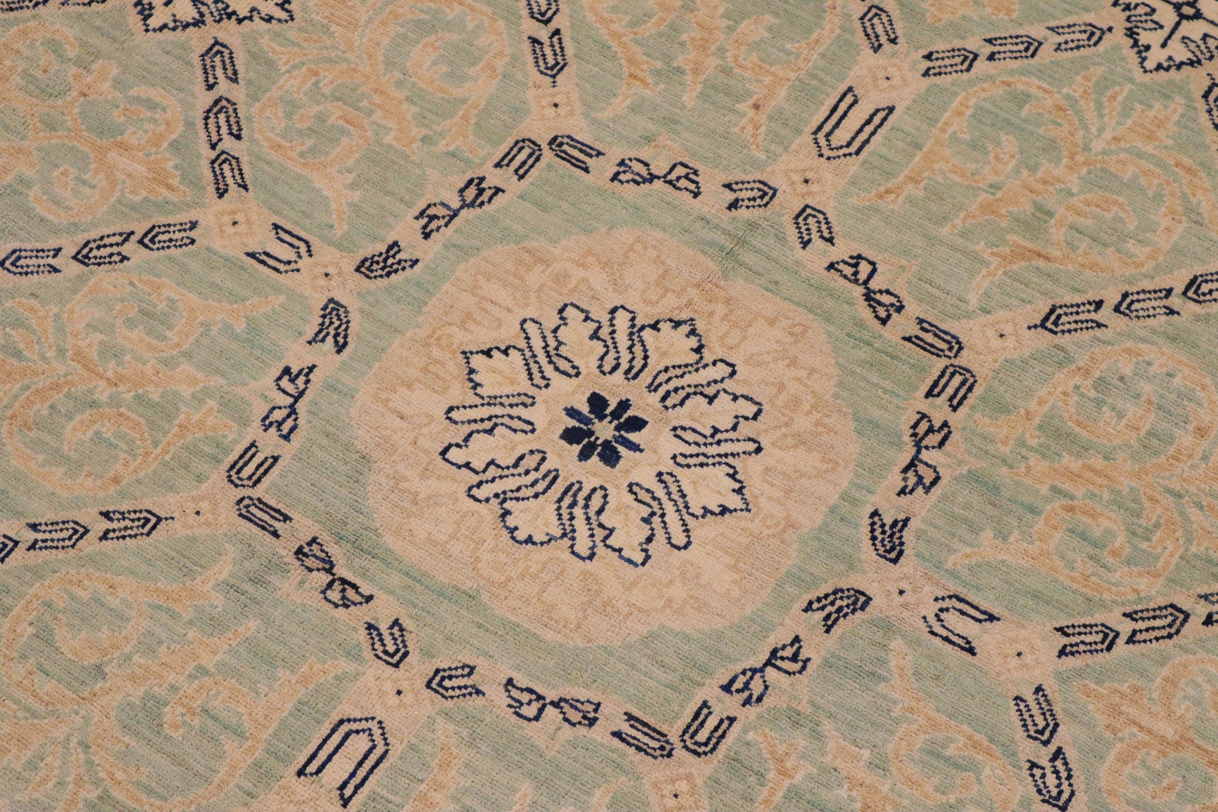 handmade Transitional Kafkaz Green Tan Hand Knotted RECTANGLE 100% WOOL area rug 9' x 12'