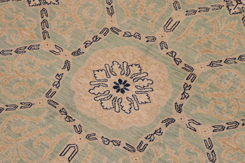 handmade Transitional Kafkaz Green Tan Hand Knotted RECTANGLE 100% WOOL area rug 9' x 12'