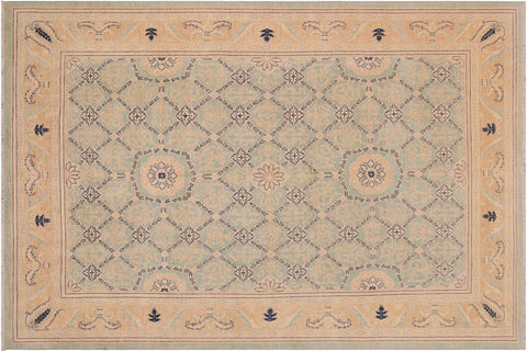 handmade Transitional Kafkaz Green Tan Hand Knotted RECTANGLE 100% WOOL area rug 9' x 12'