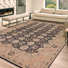 handmade Transitional Lahore Charcoal Pink Hand Knotted RECTANGLE 100% WOOL area rug 9X12