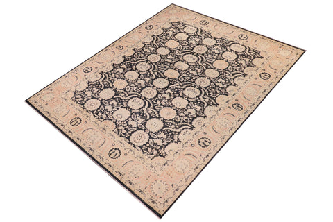 handmade Transitional Lahore Charcoal Pink Hand Knotted RECTANGLE 100% WOOL area rug 9' x 12'