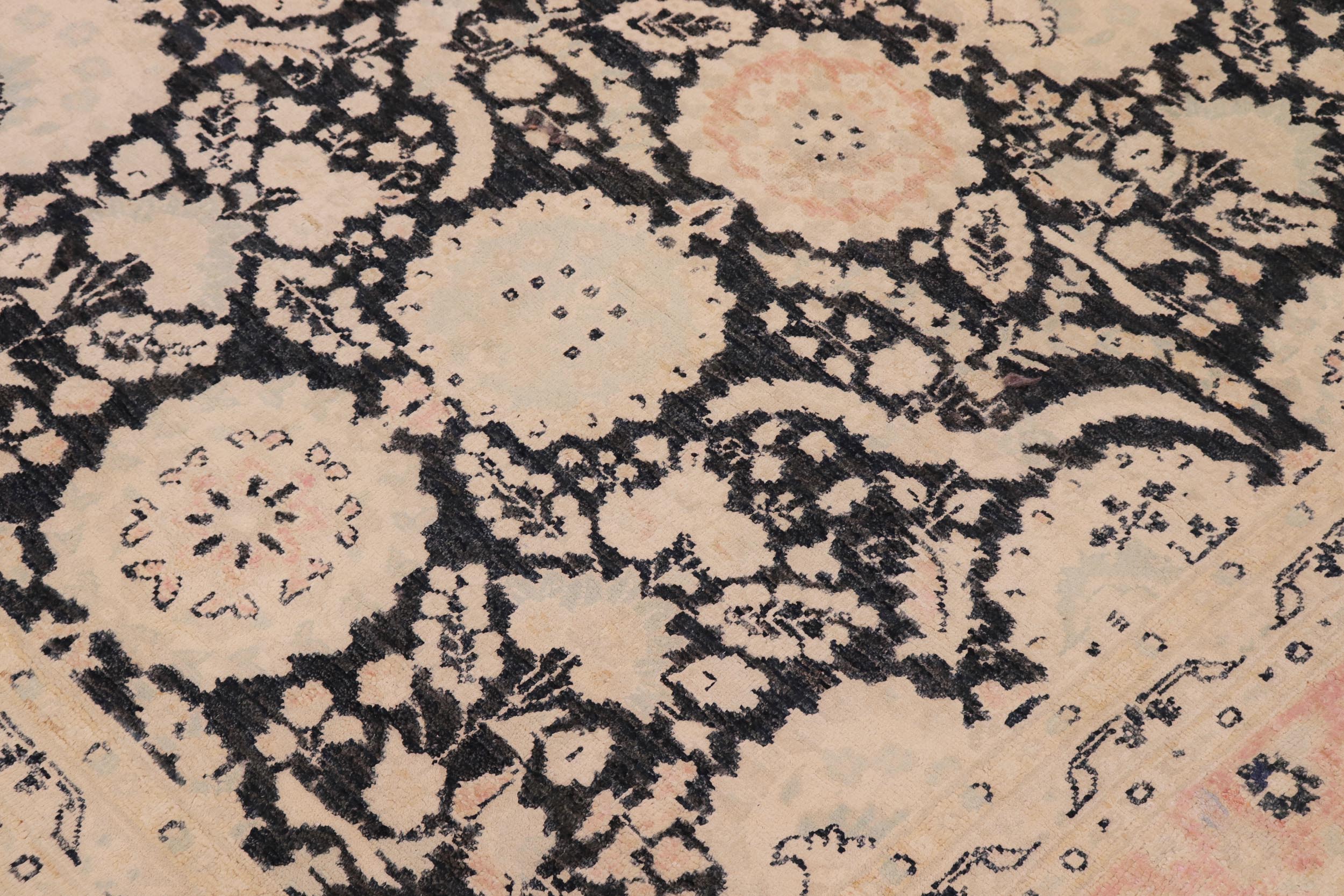 handmade Transitional Lahore Charcoal Pink Hand Knotted RECTANGLE 100% WOOL area rug 9' x 12'