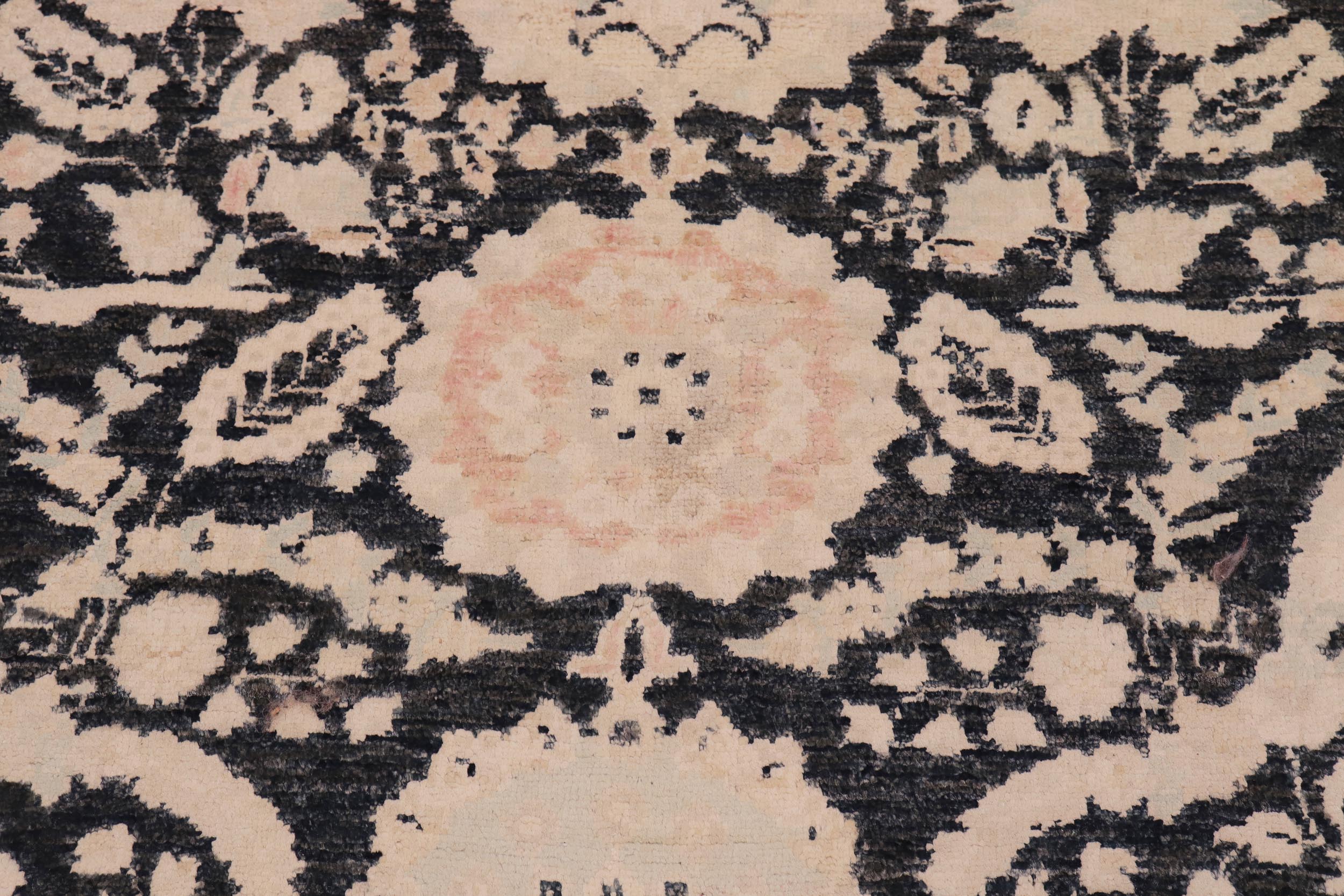 handmade Transitional Lahore Charcoal Pink Hand Knotted RECTANGLE 100% WOOL area rug 9' x 12'