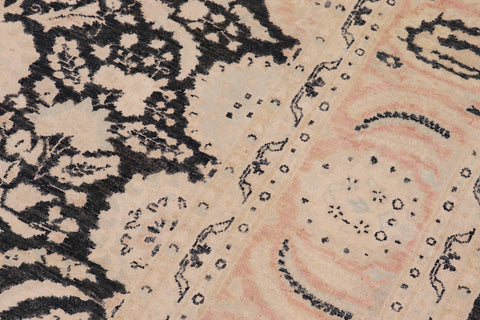 handmade Transitional Lahore Charcoal Pink Hand Knotted RECTANGLE 100% WOOL area rug 9' x 12'