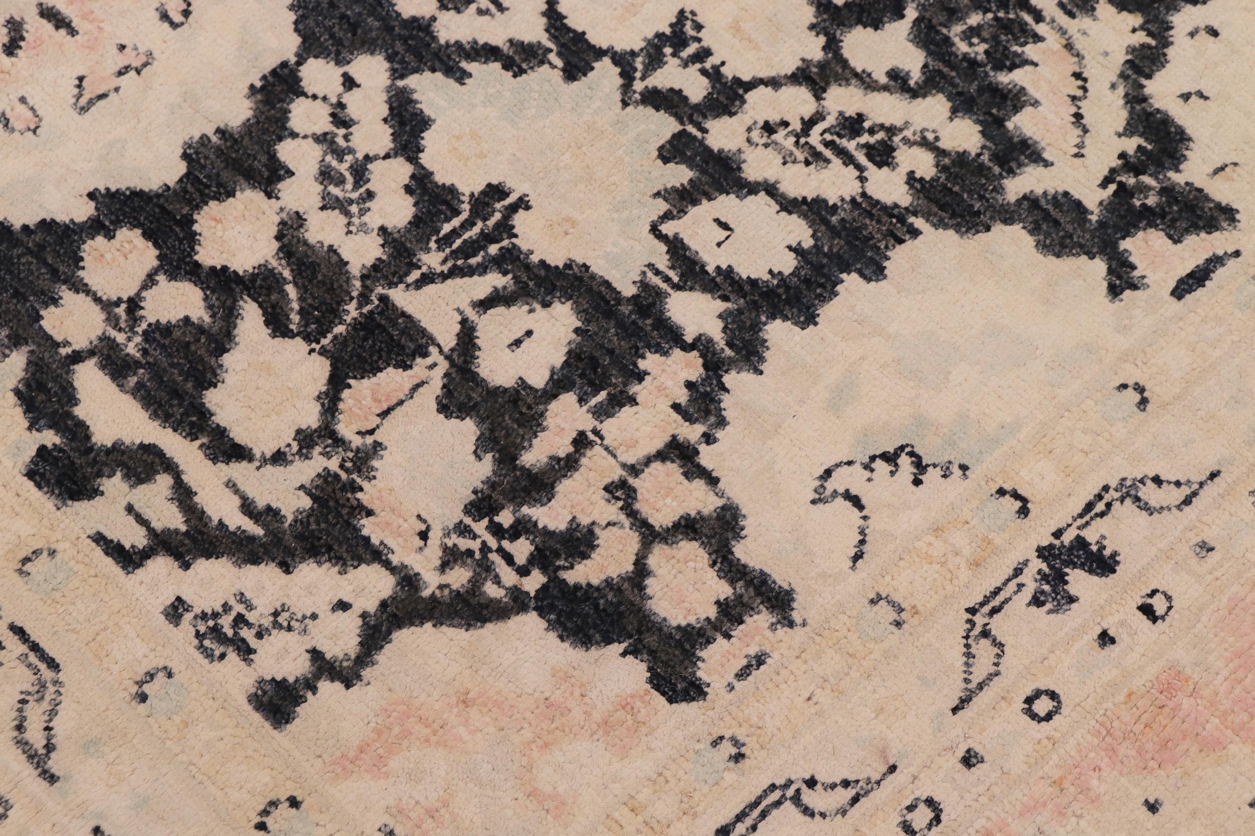 handmade Transitional Lahore Charcoal Pink Hand Knotted RECTANGLE 100% WOOL area rug 9' x 12'
