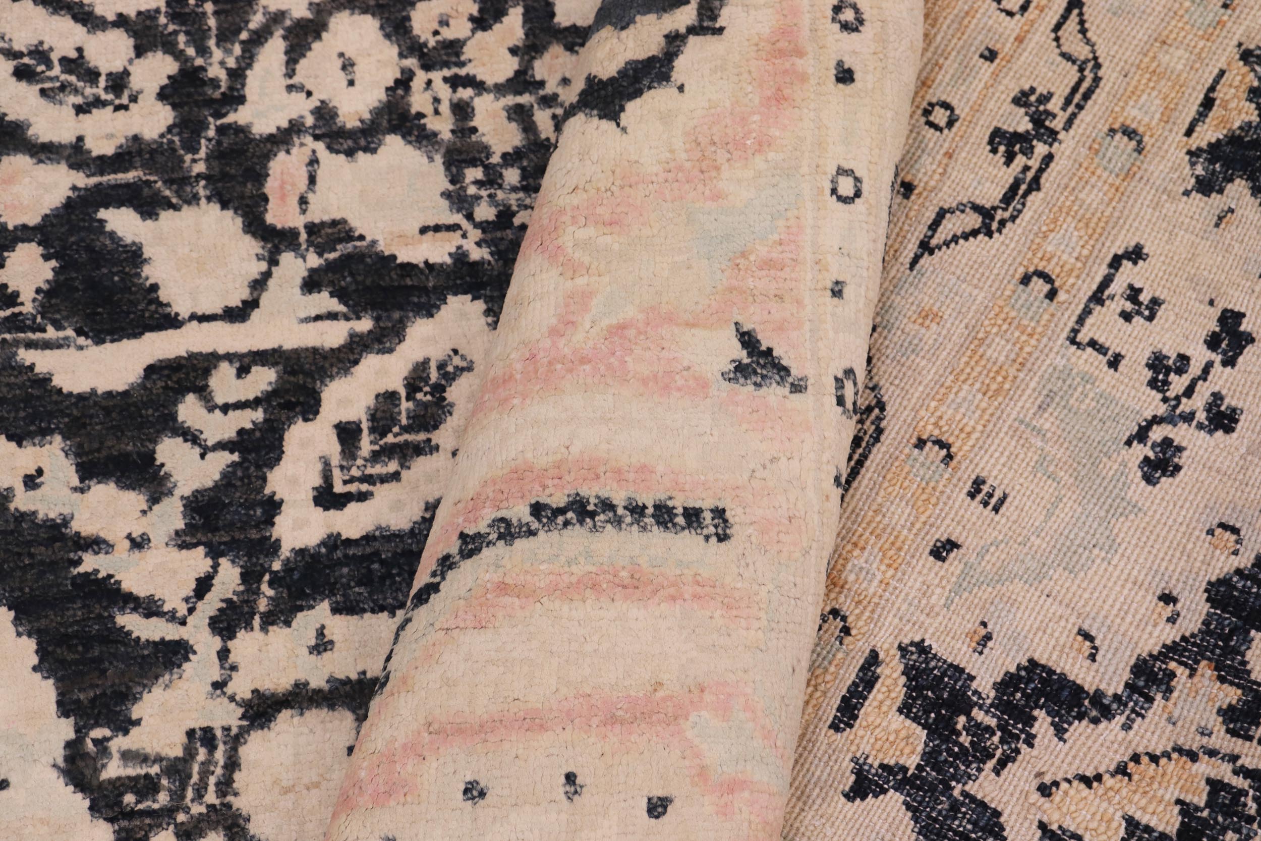 handmade Transitional Lahore Charcoal Pink Hand Knotted RECTANGLE 100% WOOL area rug 9' x 12'