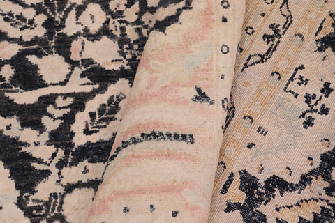 handmade Transitional Lahore Charcoal Pink Hand Knotted RECTANGLE 100% WOOL area rug 9' x 12'
