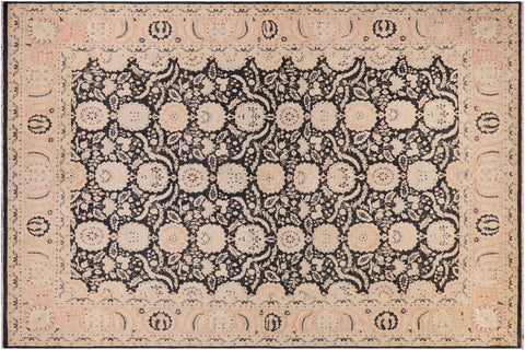 handmade Transitional Lahore Charcoal Pink Hand Knotted RECTANGLE 100% WOOL area rug 9' x 12'