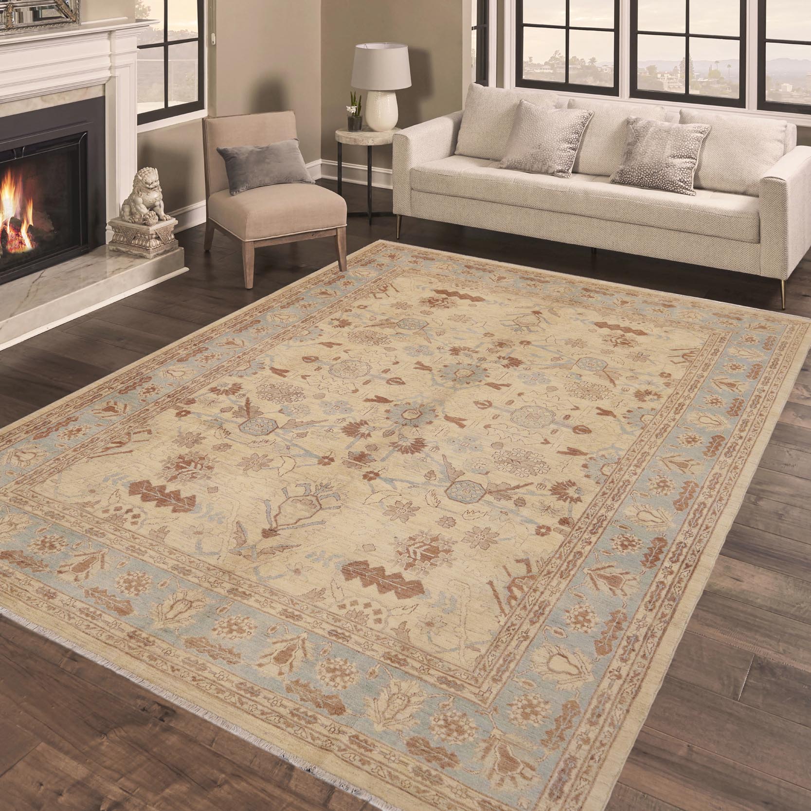 handmade Traditional Kafkaz Beige Blue Hand Knotted RECTANGLE 100% WOOL area rug 9x11