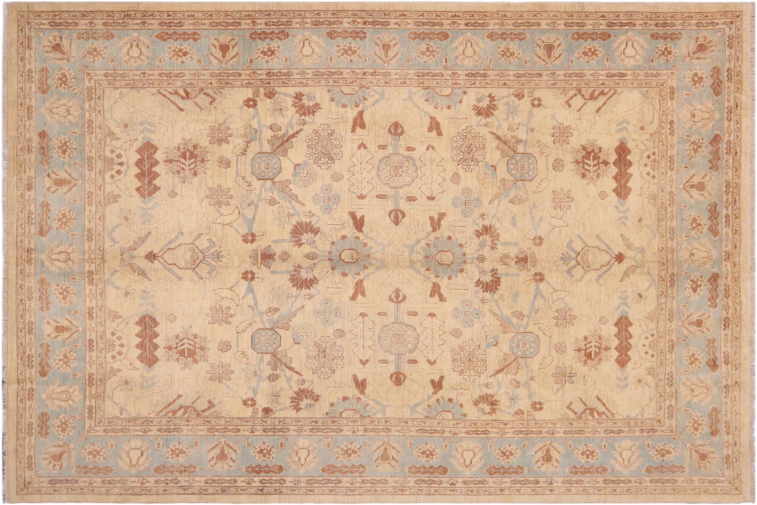 handmade Traditional Kafkaz Beige Blue Hand Knotted RECTANGLE 100% WOOL area rug 9x11