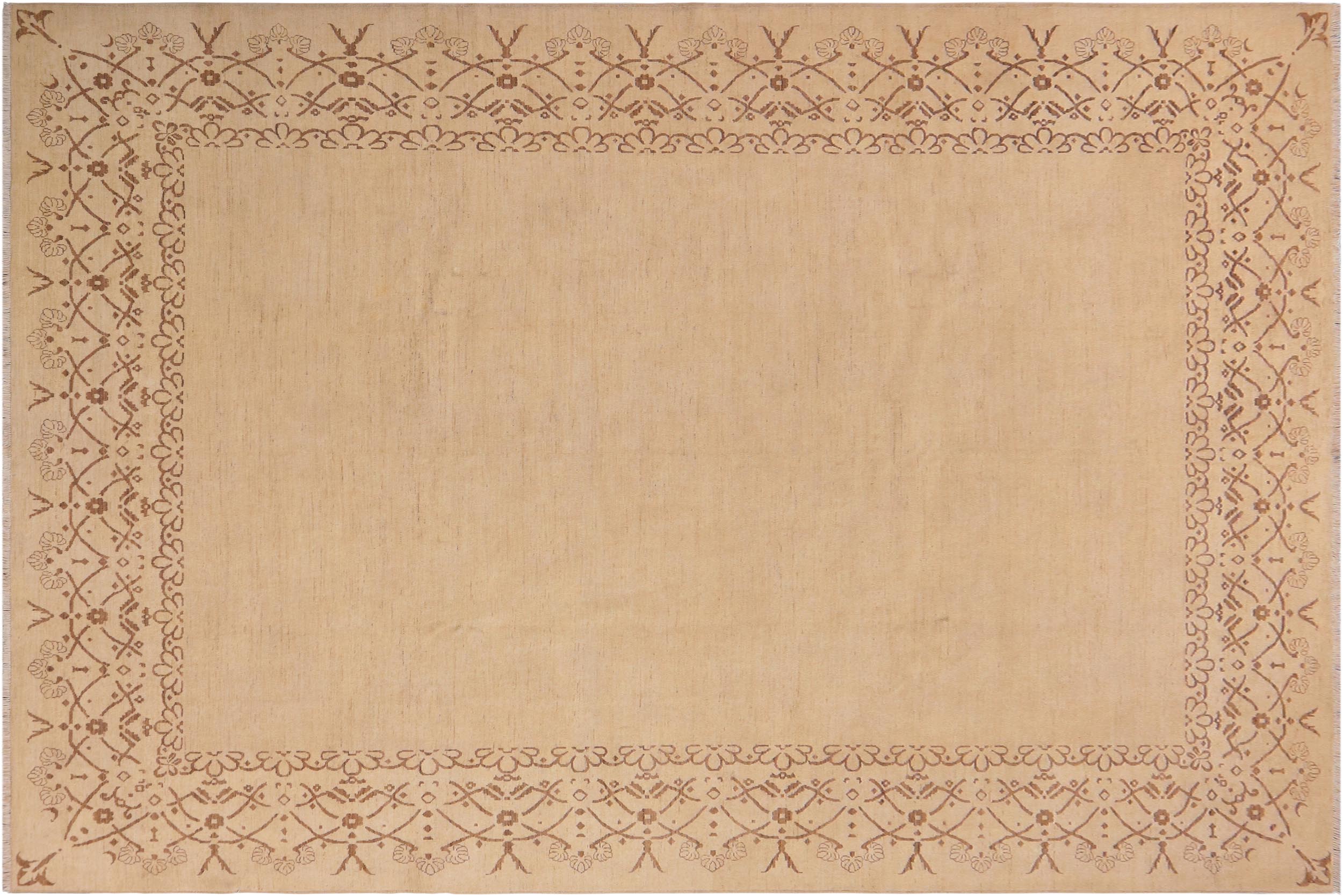 handmade Modern Kafkaz Beige Brown Hand Knotted RECTANGLE 100% WOOL area rug 9' x 12'