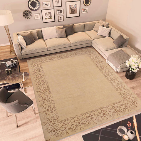 handmade Modern Kafkaz Beige Brown Hand Knotted RECTANGLE 100% WOOL area rug 9' x 12'