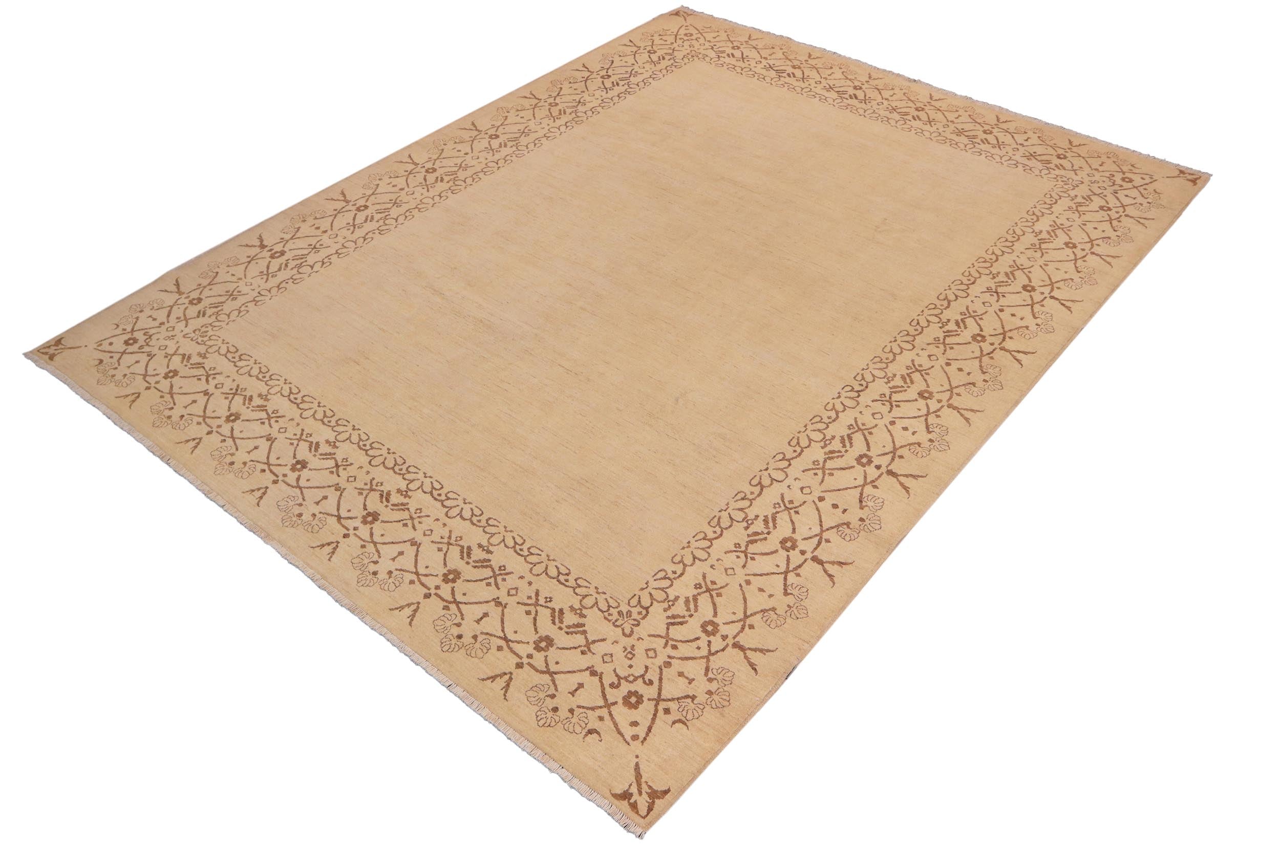handmade Modern Kafkaz Beige Brown Hand Knotted RECTANGLE 100% WOOL area rug 9' x 12'