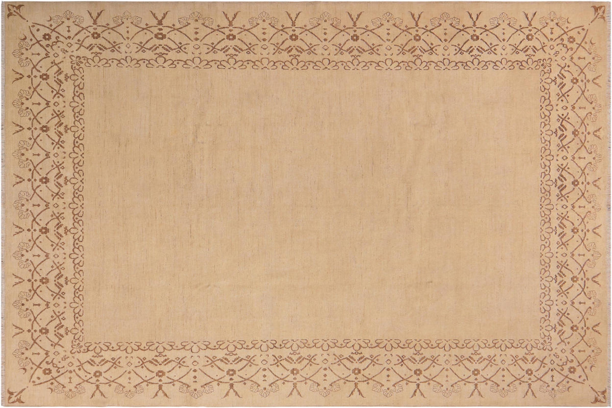 handmade Modern Kafkaz Beige Brown Hand Knotted RECTANGLE 100% WOOL area rug 9' x 12'