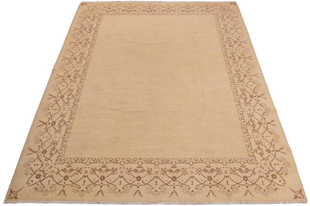 handmade Modern Kafkaz Beige Brown Hand Knotted RECTANGLE 100% WOOL area rug 9X12
