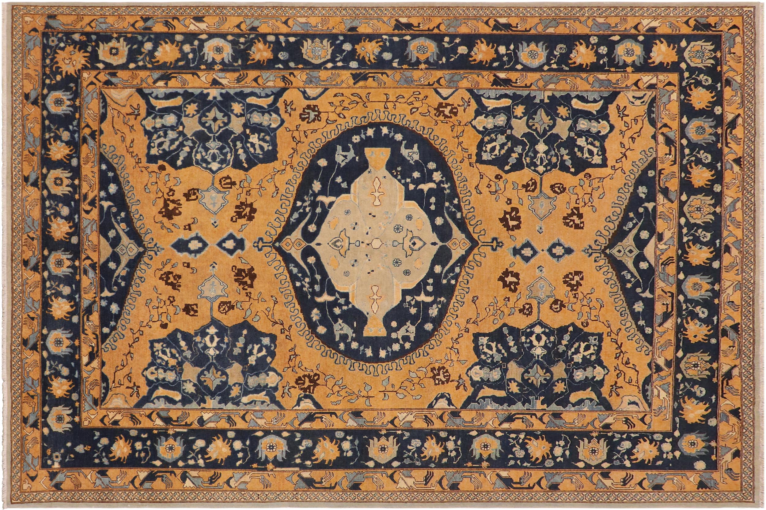 handmade Traditional Kafkaz Orange Blue Hand Knotted RECTANGLE 100% WOOL area rug 9' x 12'