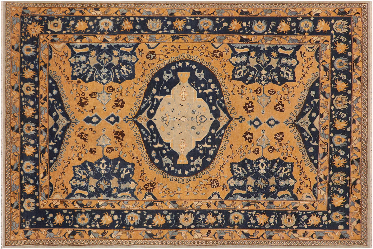handmade Traditional Kafkaz Orange Blue Hand Knotted RECTANGLE 100% WOOL area rug 9' x 12'