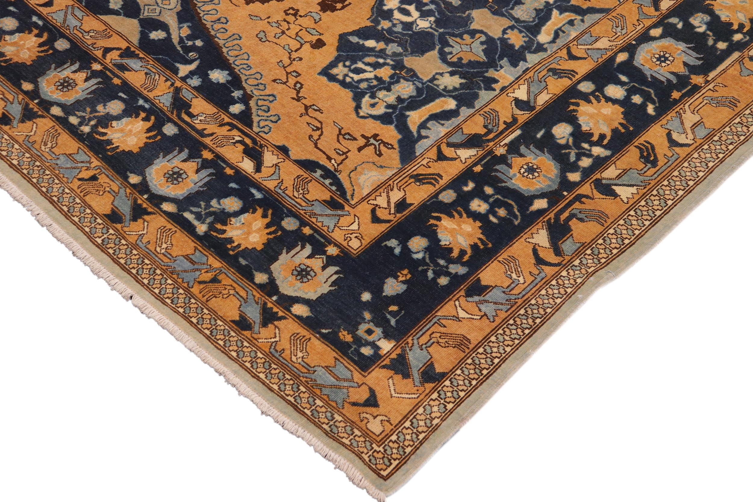 handmade Traditional Kafkaz Orange Blue Hand Knotted RECTANGLE 100% WOOL area rug 9' x 12'