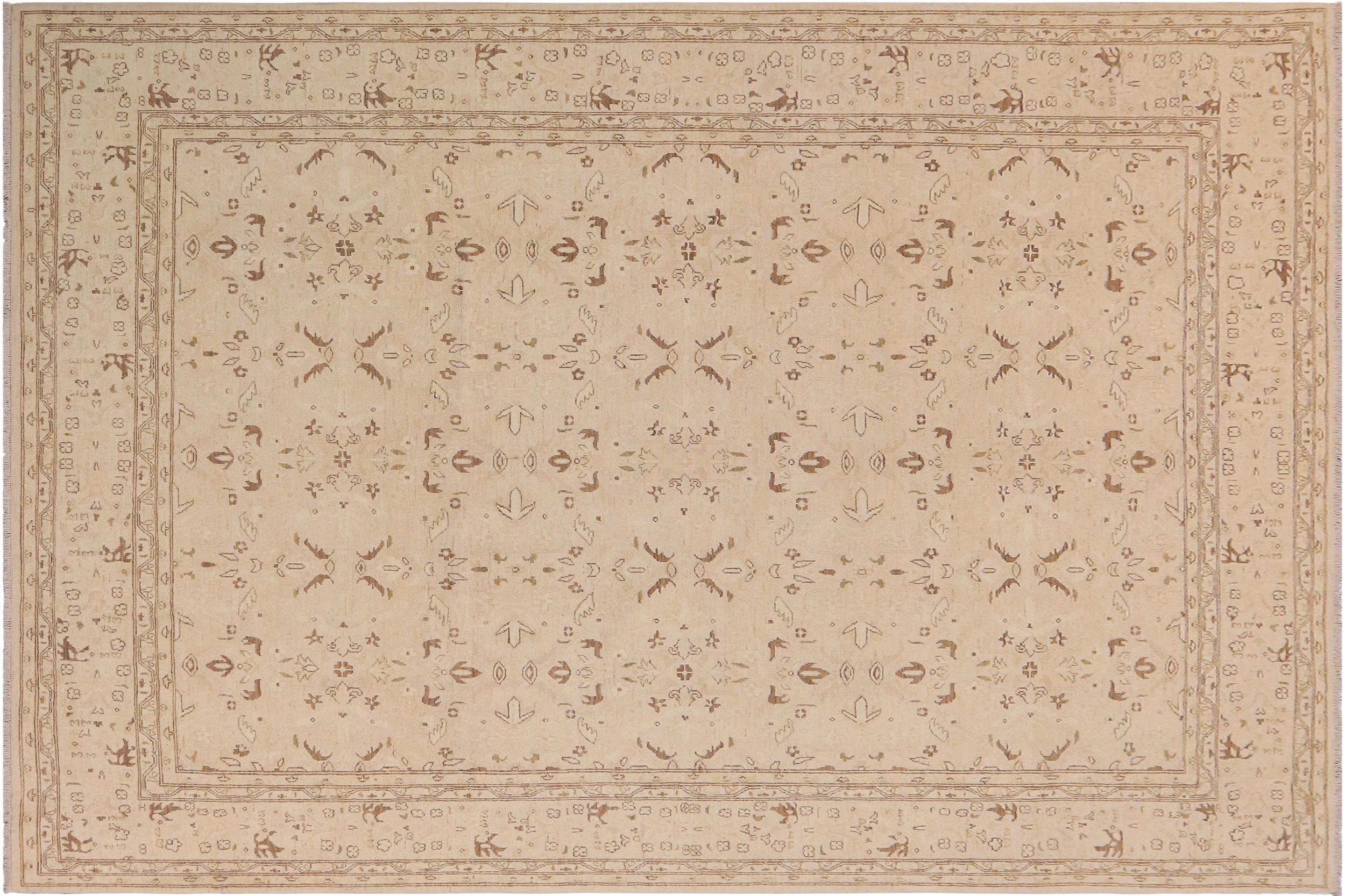 handmade Transitional Kafkaz Beige Brown Hand Knotted RECTANGLE 100% WOOL area rug 9' x 12'