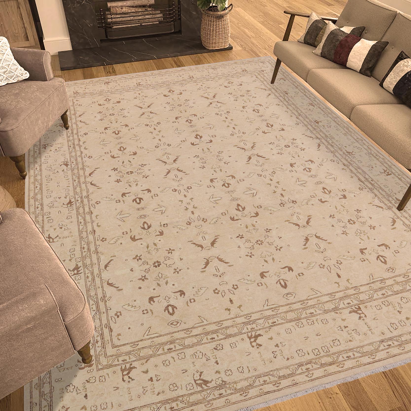 handmade Transitional Kafkaz Beige Brown Hand Knotted RECTANGLE 100% WOOL area rug 9' x 12'