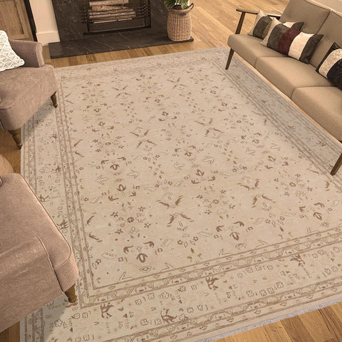 handmade Transitional Kafkaz Beige Brown Hand Knotted RECTANGLE 100% WOOL area rug 9' x 12'