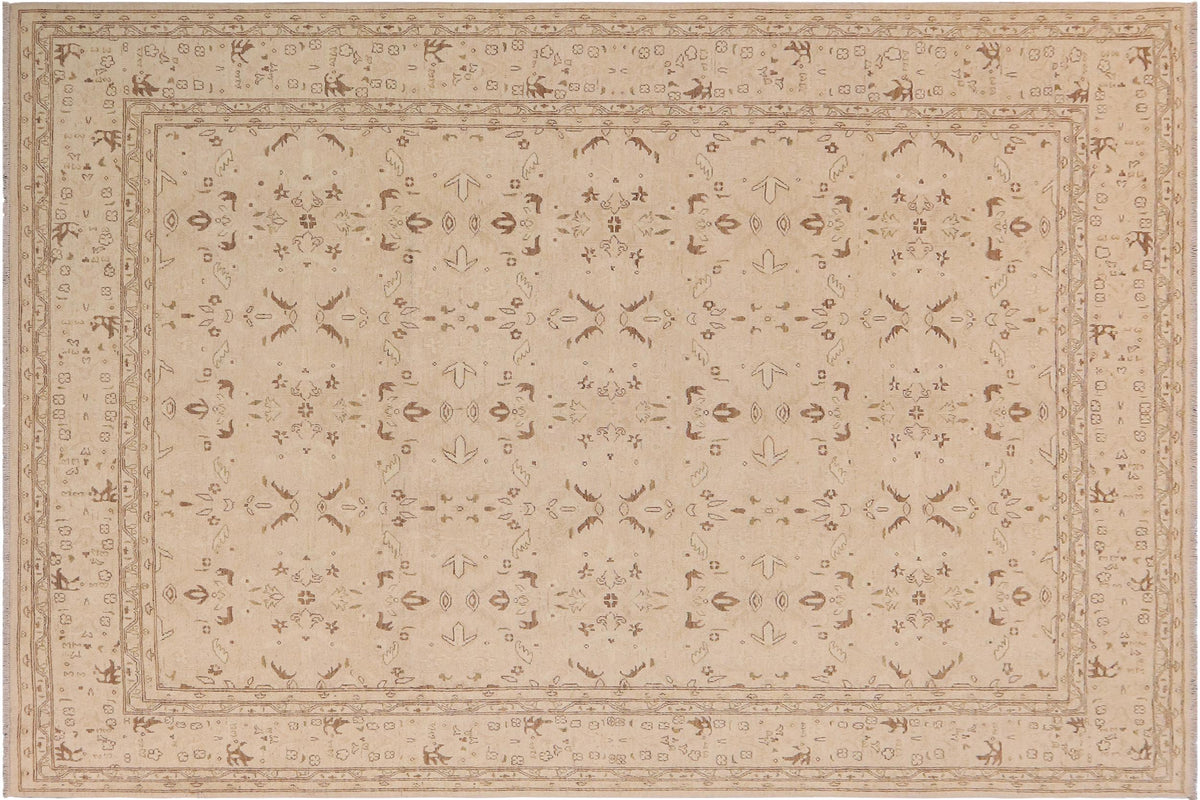 handmade Transitional Kafkaz Beige Brown Hand Knotted RECTANGLE 100% WOOL area rug 9' x 12'