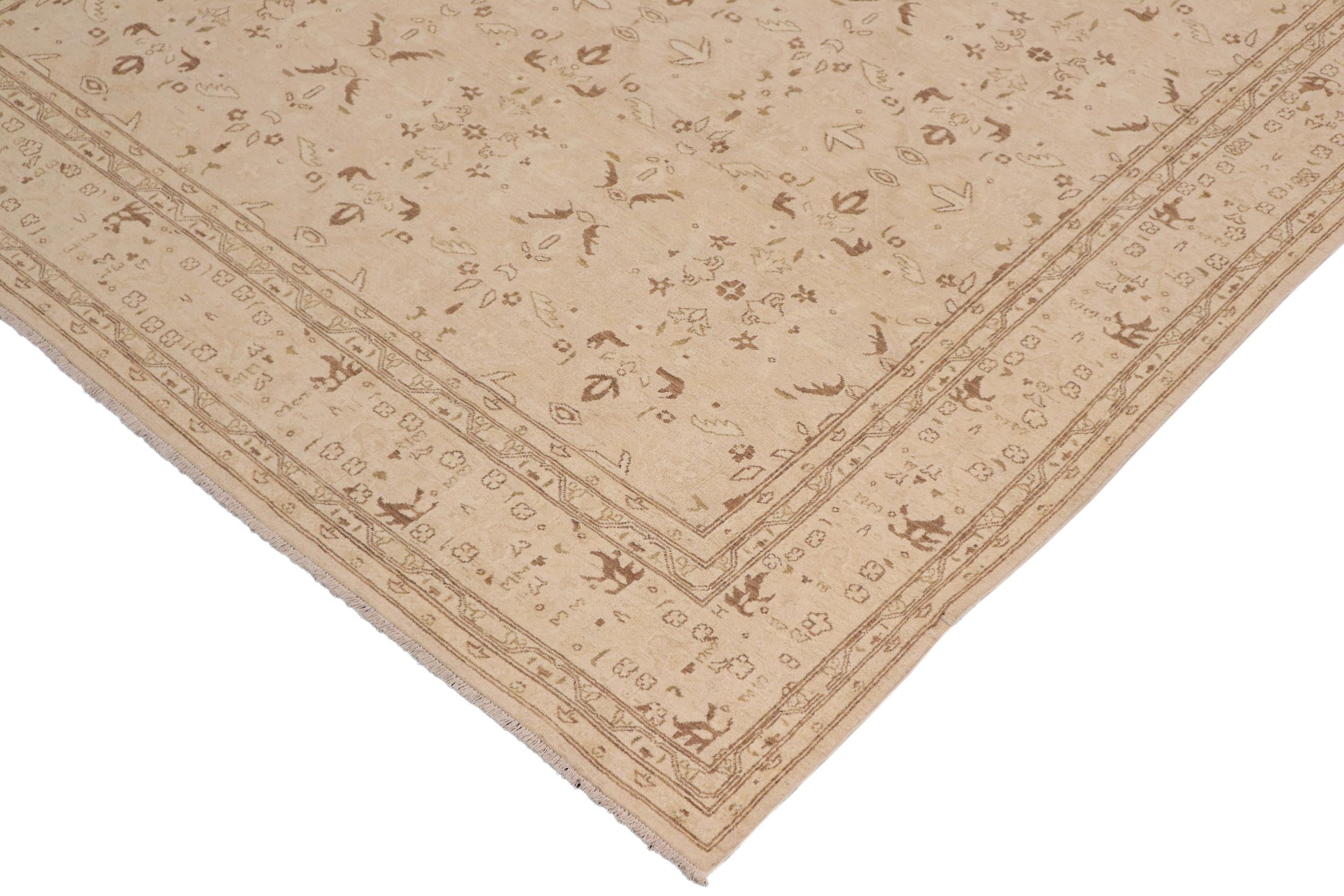 handmade Transitional Kafkaz Beige Brown Hand Knotted RECTANGLE 100% WOOL area rug 9' x 12'