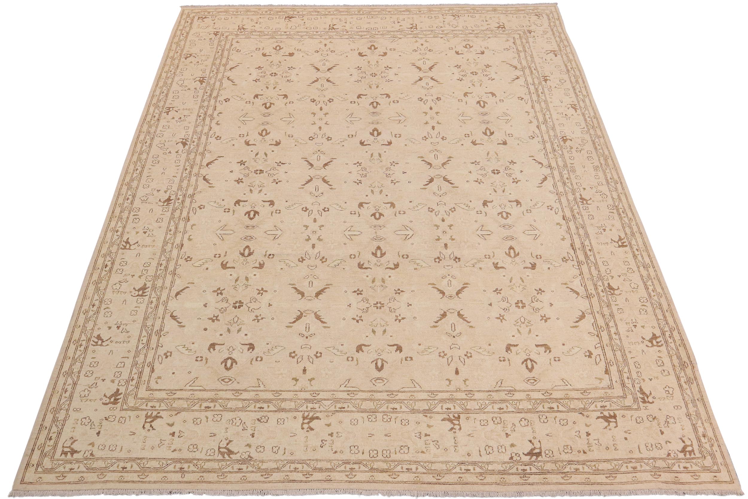 handmade Transitional Kafkaz Beige Brown Hand Knotted RECTANGLE 100% WOOL area rug 9' x 12'