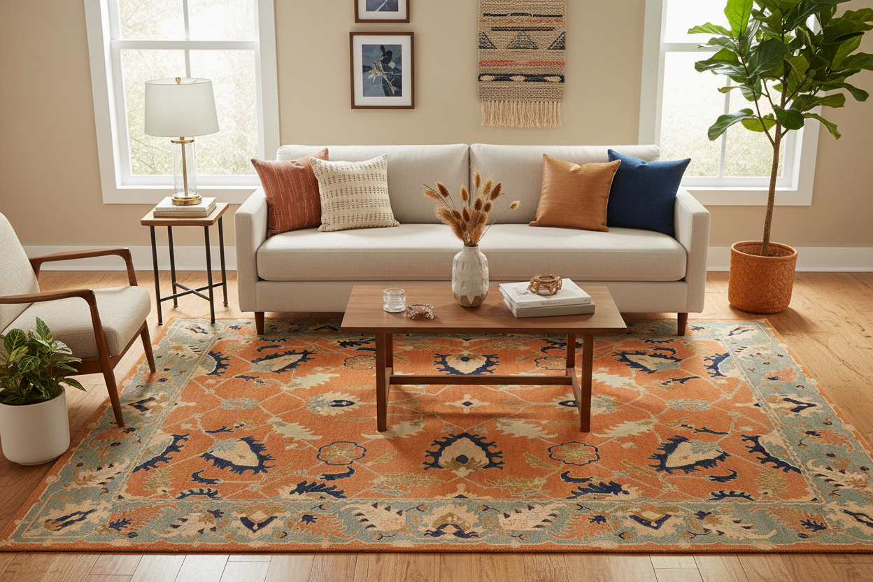 handmade Traditional Kafkaz Orange Blue Hand Knotted RECTANGLE 100% WOOL area rug 9x12