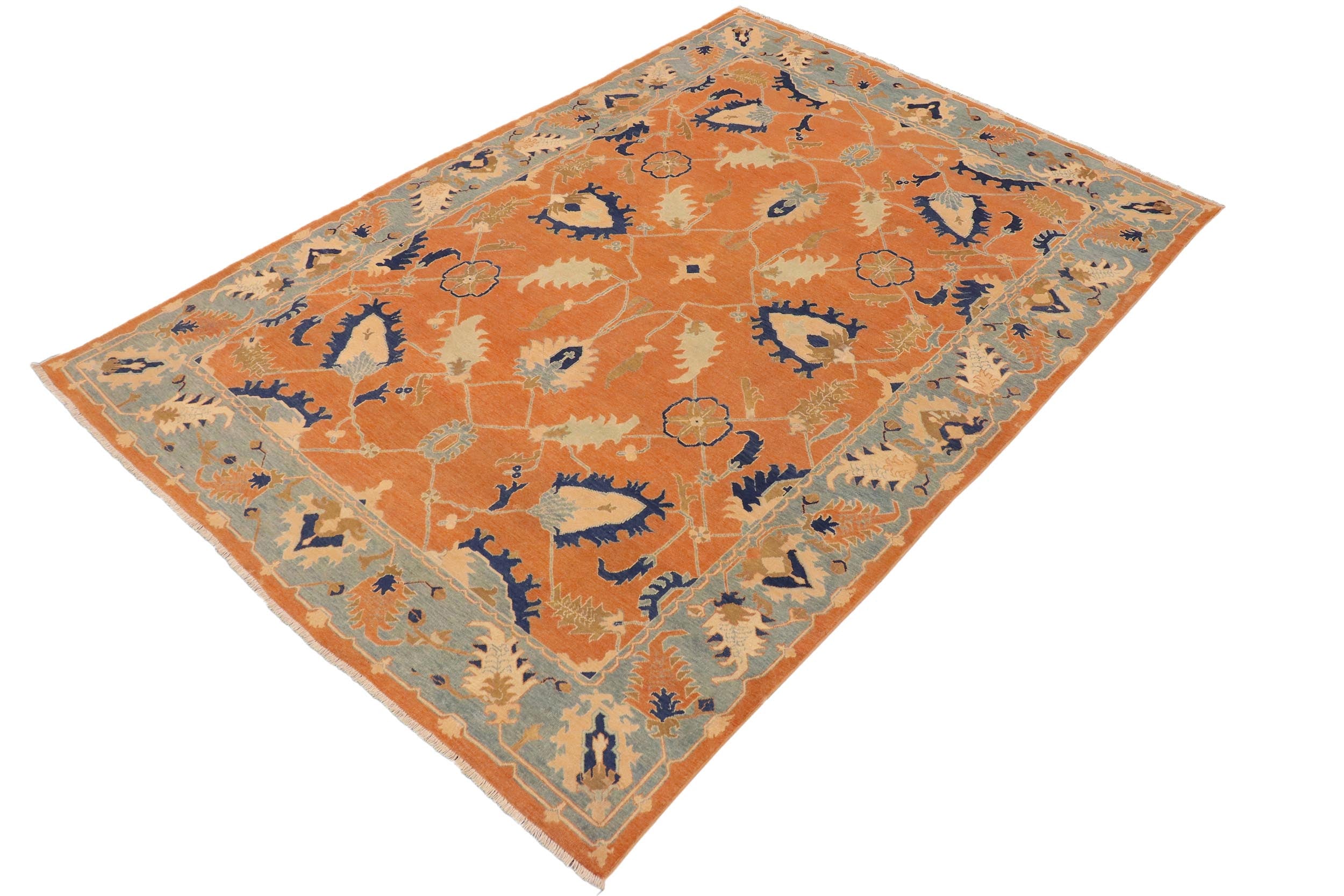 handmade Traditional Kafkaz Orange Blue Hand Knotted RECTANGLE 100% WOOL area rug 9x12