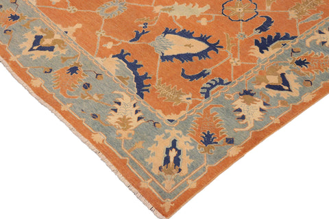 handmade Traditional Kafkaz Orange Blue Hand Knotted RECTANGLE 100% WOOL area rug 9x12