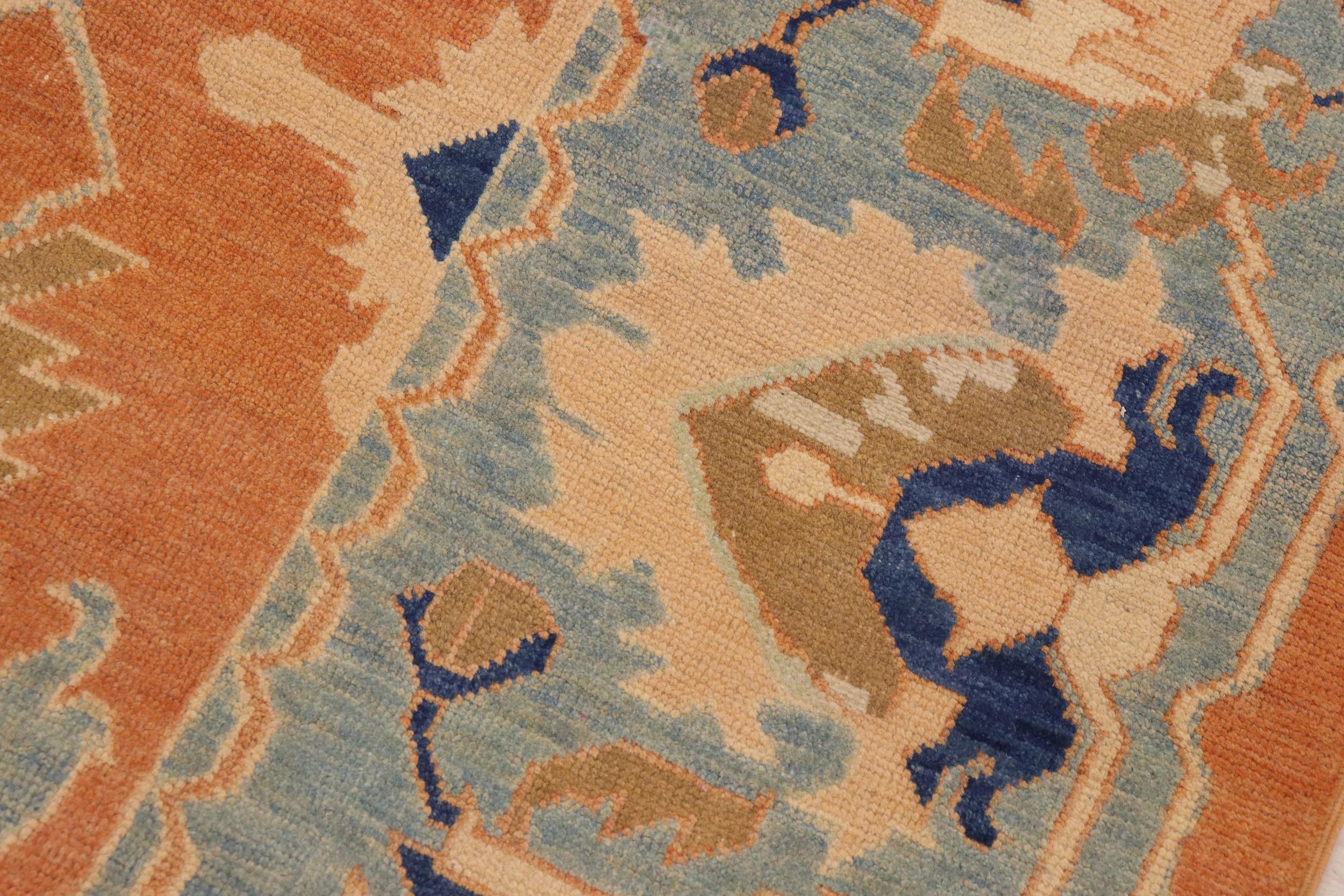 handmade Traditional Kafkaz Orange Blue Hand Knotted RECTANGLE 100% WOOL area rug 9x12