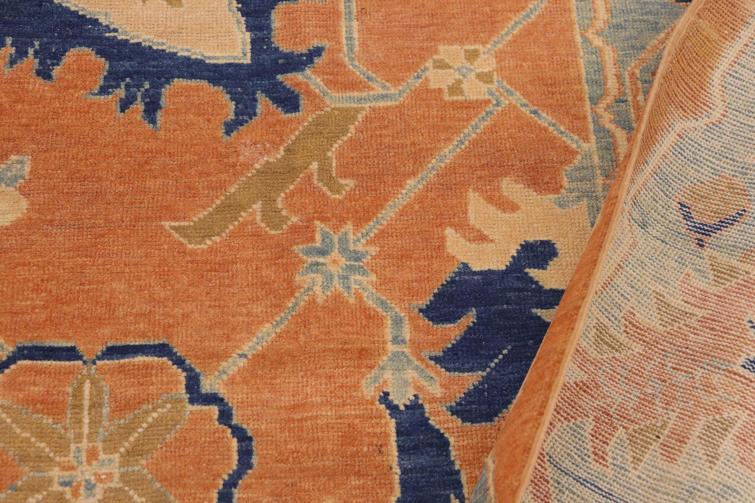 handmade Traditional Kafkaz Orange Blue Hand Knotted RECTANGLE 100% WOOL area rug 9x12