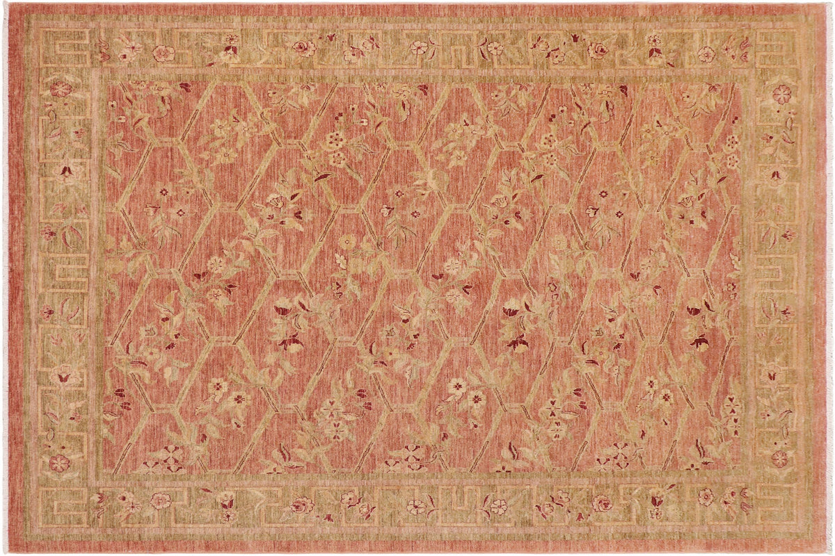 handmade Transitional Kafkaz Peach Green Hand Knotted RECTANGLE 100% WOOL area rug 9' x 12'