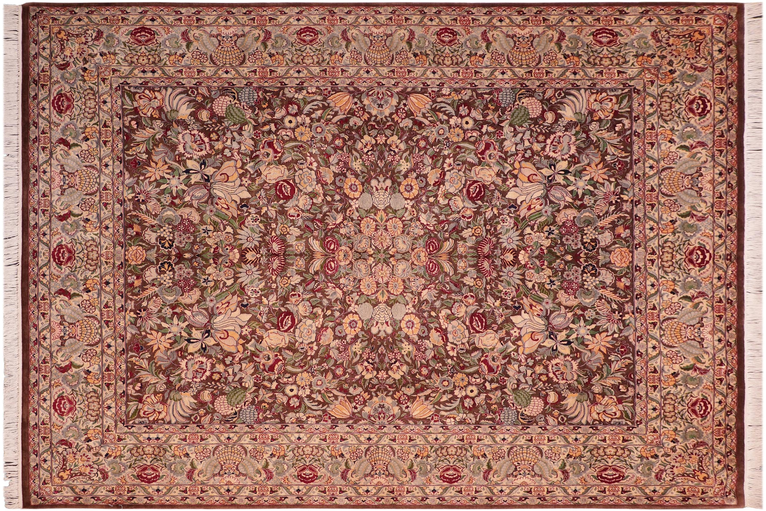 handmade Traditional Gullrook Brown Beige Hand Knotted RECTANGLE 100% WOOL area rug 8x11