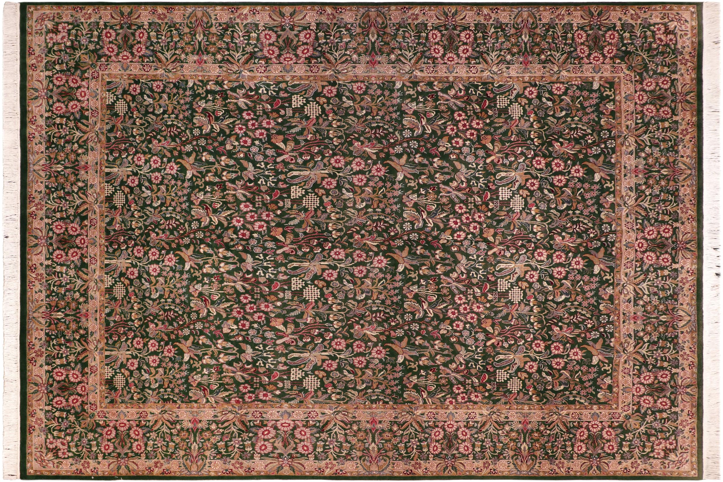 handmade Transitional Gulshan Green Gold Hand Knotted RECTANGLE 100% WOOL area rug 8x10