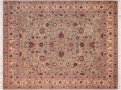 handmade Traditional Abasi Afsha Green Beige Hand Knotted RECTANGLE 100% WOOL area rug 8x10