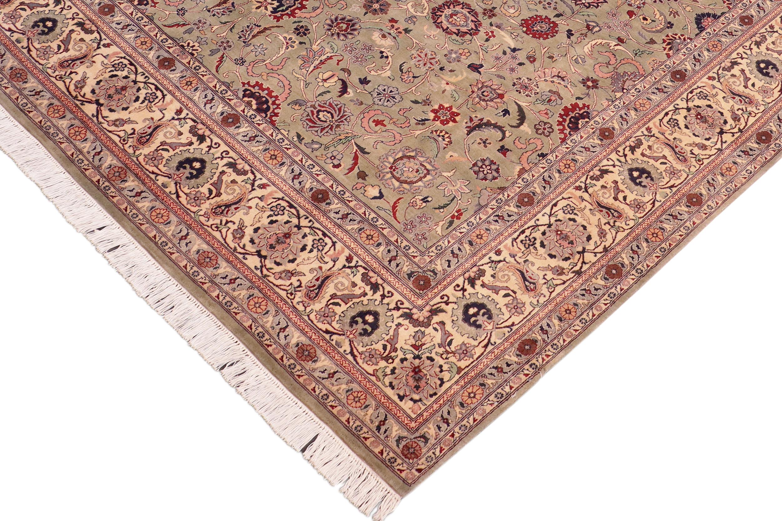 handmade Traditional Abasi Afsha Green Beige Hand Knotted RECTANGLE 100% WOOL area rug 8x10